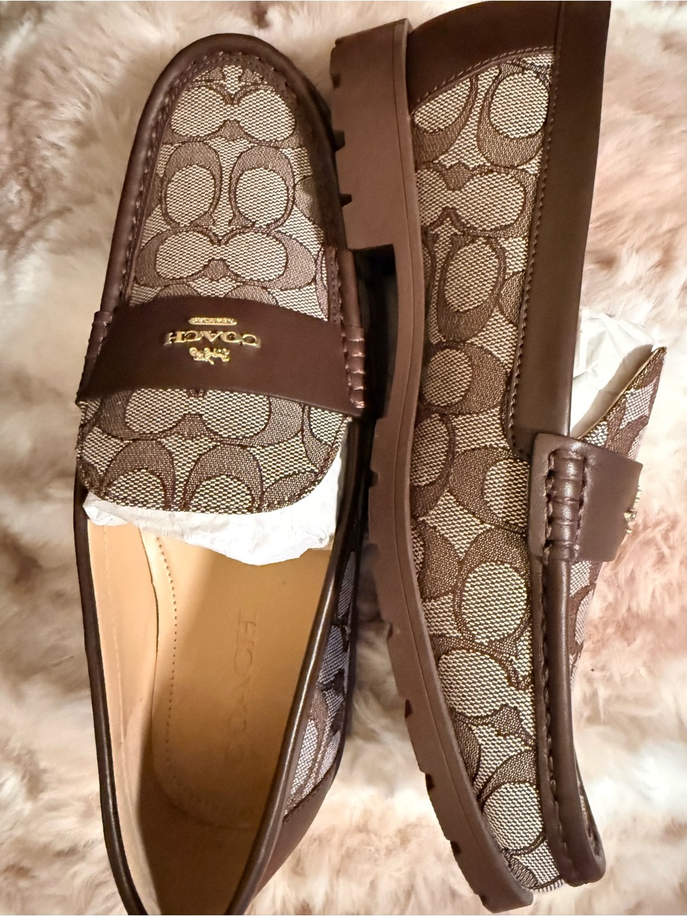 Coach Brown Signature Canvas Women's Penny Loafers with Gold Accent - Picture 7 of 10